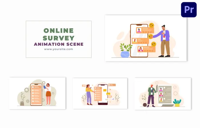 Online Survey Concept 2D Flat Design Animation Scene